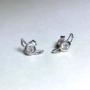 White Topaz Angel Stud Earrings Sterling Silver